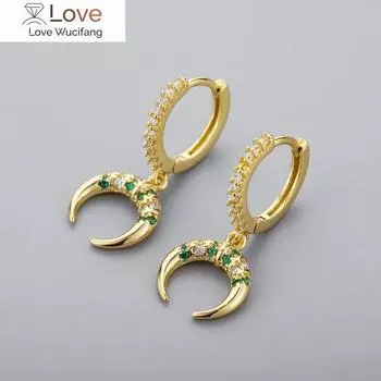 Серьги-кольца из стерлингового серебра 925 пробы с луной для женщин, темпераментные геометрические золотые ювелирные изделия, подарки