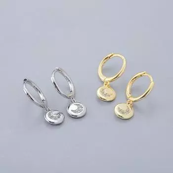 Серьги-кольца из стерлингового серебра 925 пробы с диском и луной, женские простые золотые круглые серьги, подарок девушке золотистый