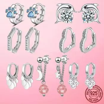 Серьги-кольца из стерлингового серебра 925 пробы, серебряные серьги-кольца с геометрией дельфина для женщин, модные женские ювелирные изделия, подарок