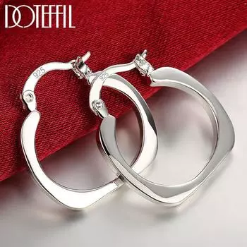 Серьги-кольца из стерлингового серебра 925 пробы, плоские, квадратные, круглые, 20 мм, для женщин, свадеб, помолвок, модных вечеринок, ювелирных изделий с шармом