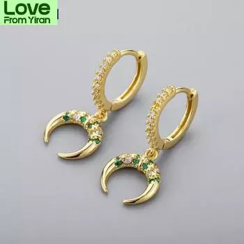 Серьги-кольца из стерлингового серебра 925 пробы с луной для женщин, темпераментные геометрические золотые ювелирные изделия, подарки