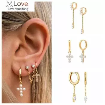 Серьги-кольца из стерлингового серебра S925 пробы с кристаллами и цирконами для женщин, серьги-кресты Pendientes Plata 925, ювелирные украшения в качестве подарка на вечеринку