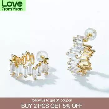 Серьги-кольца из стерлингового серебра 925 пробы от Allnoel для женщин с огранкой «багет» и полуоткрытым C-образным вырезом, современные женские трендовые ювелирные изделия с позолотой, новые