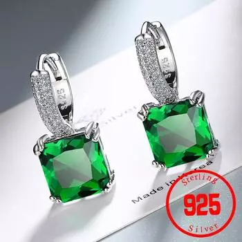 Серьги-кольца из стерлингового серебра 925 пробы с квадратной огранкой «Принцесса» и красным рубином для женщин, цветные серьги с драгоценными камнями Huggies красный