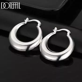 Серьги-кольца из стерлингового серебра 925 пробы с круглыми гладкими U-образными огранками, большие, модные ювелирные изделия 30mm*27mm