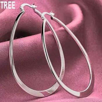 Серьги-кольца из стерлингового серебра 925 пробы, гладкие, круглые, модные, свадебные украшения 45mm*64mm