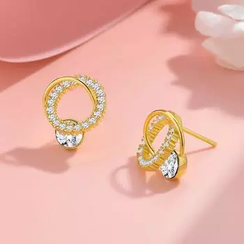 Серьги-кольца из стерлингового серебра 925 пробы, женские изысканные серьги-кольца с двойным кольцом и стразами, серьги Ins 925 Silver