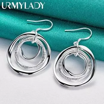 Серьги-кольца из стерлингового серебра 925 пробы с гладкими матовыми тремя кольцами для женщин, модные ювелирные изделия ME146