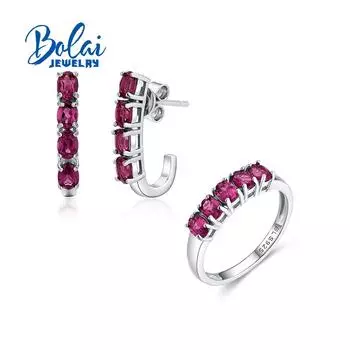 Серьги-кольца из стерлингового серебра 925 пробы с натуральным гранатом-родолитом небольшого размера, комплект ювелирных изделий, женские изысканные украшения на каждый день US RING SIZE 6# фиолетовый