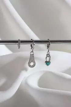 Серьги-кольца из трех частей Vip Collection, серебряные, с синей эмалью