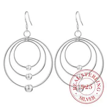 Серьги-кольца из трех колец из стерлингового серебра 925 пробы с матовыми бусинами, подвески-кольца для женщин, модные ювелирные изделия для свадебной вечеринки, подарок Jlfjlada