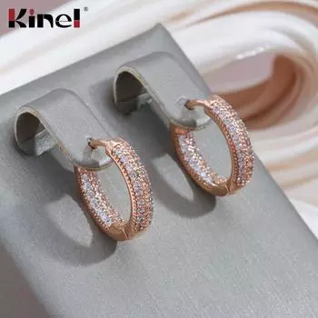 Серьги-кольца Kinel Zircon Full Pave круглые для женщин цвета розового золота розового золота