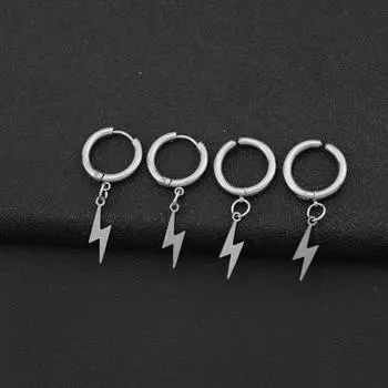 Серьги-кольца Lightning Bolt Small Huggie Hoop из нержавеющей стали в стиле панк, персонализированные черные серьги-подвески Flash Thunder для мужчин и женщин унисекс