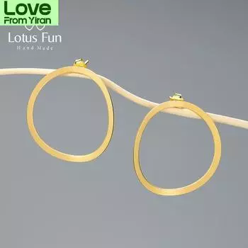 Серьги-кольца Lotus Fun из 18-каратного золота в стиле минимализма с большими круглыми подвесками для женщин, 925 пробы, роскошные ювелирные изделия, новый женский тренд золотой