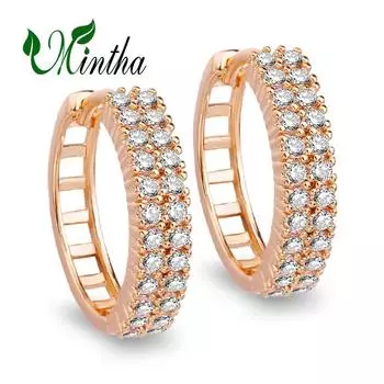 Серьги-кольца MINTHA с кубическим цирконием для женщин, серьги-кольца ручной работы цвета розового золота, свадебные серьги-клипсы для невесты, подарок подружке невесты для женщин, девочек-подростков A