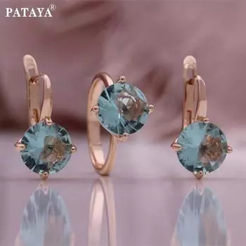 Серьги-кольца PATAYA из розового золота с синим инкрустированным круглым искусственным цирконием, наборы 7