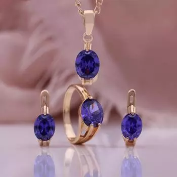 Серьги-кольца-подвески, ожерелье, изысканный комплект, цвет розового золота, фиолетовый, искусственный циркон, модный и изысканный комплект, подарок на день рождения, рождественский подарок для женщин 7# фиолетовый/розового золота
