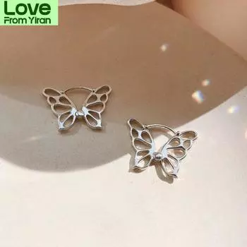 Серьги-кольца с бабочками из стерлингового серебра 925 пробы для женщин и девочек, рождественский подарок, украшения в виде животных, оптовая продажа S -E1320