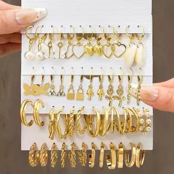 Серьги-кольца с бабочками, полые висячие серьги в форме сердца для женщин, металлические серьги-гвоздики золотого цвета, модные ювелирные изделия