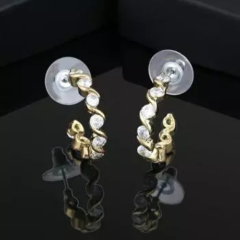 Серьги-кольца с белым CZ и позолотой 24 карата