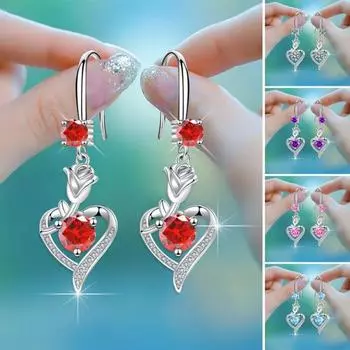 Серьги-кольца с блестящим кубическим цирконием, высококачественная подвеска с геометрическим рисунком, гипоаллергенный цветок розы фиолетовый