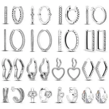 Серьги-кольца с блестящими сердечками, серебряные серьги 925 пробы, U-образные серьги, изготовление свадебных украшений для женщин белый