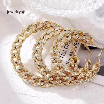 Серьги-кольца с большой металлической цепочкой и кристаллами для женщин, преувеличенные геометрические круги золотого и серебряного цвета, смешанные серьги, ювелирные изделия 60MM серебряный