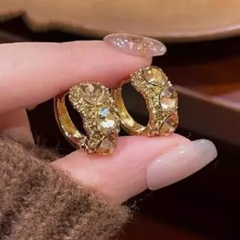 Серьги-кольца с бриллиантами и цветным цирконием, изысканные женские аксессуары для ушей золотой