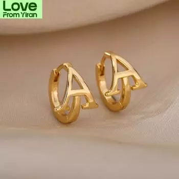 Серьги-кольца с буквами из нержавеющей стали для женщин, изысканные золотые круглые серьги с буквами, рождественские серьги-кольца, ювелирные изделия для лучших друзей золотой