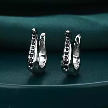 Серьги-кольца с черным камнем для женщин