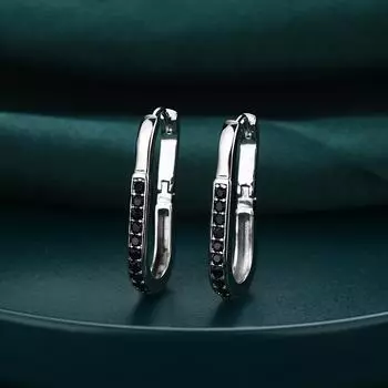 Серьги-кольца с черным камнем для женщин