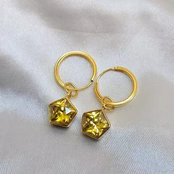 Серьги-кольца с цитрином, желтый драгоценный камень, ювелирные изделия ручной работы с камнем, подарочные кольца из желтого золота для женщин жёлтый