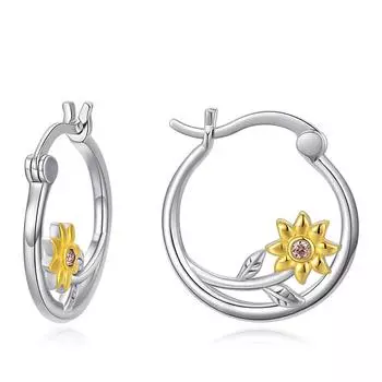 Серьги-кольца с цветком подсолнуха для женщин, модные ювелирные изделия, клипсы для девочек, подарки на день рождения