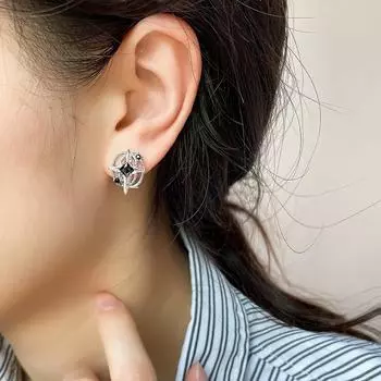 Серьги-кольца с двойным отверстием для уха, черные серьги со звездой из циркона для женщин, минималистичные подарки