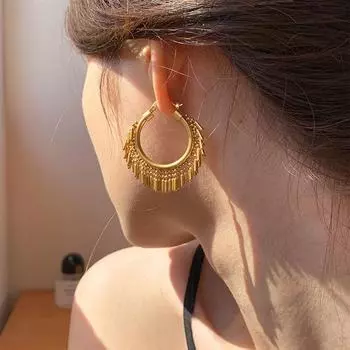 Серьги-кольца с гибкими кисточками и несколькими бусинами, позолоченные серьги с бахромой, французские роскошные праздничные украшения в стиле бохо PD1980 золотой
