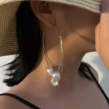 Серьги-кольца с искусственным жемчугом для женщин, многослойные серьги-кольца большого размера, модные ювелирные изделия, свадебные серьги для корейских девушек Gold Color 1