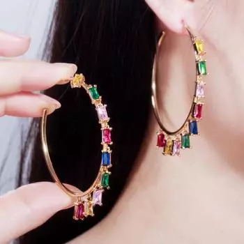 Серьги-кольца с кисточками и кисточками CMM в этнической огранке «Принцесса» красочные AAA с кубическим цирконием разноцветный