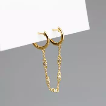 Серьги-кольца с кисточками из стерлингового серебра 925 пробы с двойным проколом и цирконием, женские, 1 шт., простые украшения для ушей