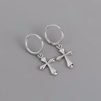 Серьги-кольца с крестом из стерлингового серебра 925 пробы для женщин и мужчин, геометрические серьги, ювелирные изделия для вечеринок