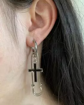 Серьги-кольца с крестом, модные корейские серьги в форме сердца для женщин, аксессуары в стиле панк, ювелирные изделия в стиле хип-хоп чёрный