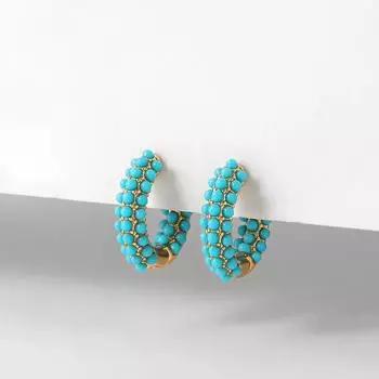 Серьги-кольца с круглыми бусинами для женщин, геометрические серьги с зеленым камнем, украшения Huggies зелёный