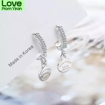 Серьги-кольца с круглыми дисками и буквами из стерлингового серебра 925 пробы, сверкающие серьги с кубическим цирконием для женщин, подарки, новые поступления S-E1079