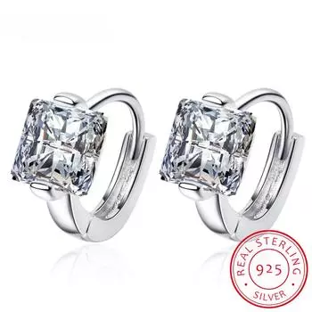 Серьги-кольца с квадратными кольцами из муассанита огранки «принцесса» 0,5 карата, серьги-кольца с бриллиантами, серьги-кольца Huggies из стерлингового серебра 925 пробы для женщин серебряный