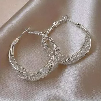 Серьги-кольца с мерцающей витой сеткой — прочная медь со сверкающим цирконом — вневременная винтажная роскошь для женщин One Size Fits All