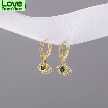 Серьги-кольца с микроциркониями в форме глаз из стерлингового серебра 925 пробы, женские, легкие, роскошные, блестящие, золотые серьги золотистый