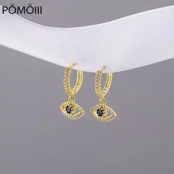 Серьги-кольца с микроциркониями в форме глаз из стерлингового серебра 925 пробы, женские, легкие, роскошные, блестящие, золотые серьги золотистый