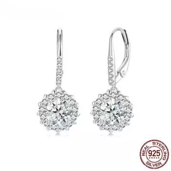 Серьги-кольца с муассанитом Halo цвета D, 1,0 карата, изысканные блестящие серьги-капли круглой огранки, созданные в лаборатории, с бриллиантами для женщин