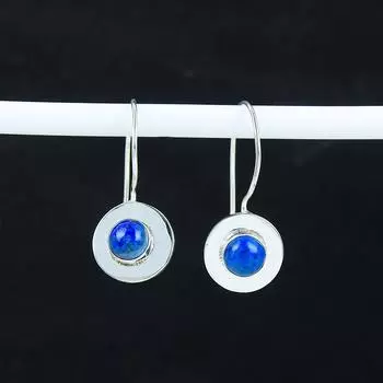 Серьги-кольца с натуральным лазуритом, серьги из стерлингового серебра 925 пробы, серьги-подвески из серебра ручной работы в стиле бохо, подарок на день рождения 1.37 синий