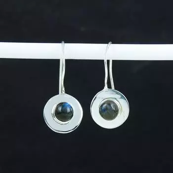 Серьги-кольца с натуральным лабрадоритом, серьги из стерлингового серебра 925 пробы, серьги-подвески ручной работы в стиле бохо из серебра, подарок на Пасху 1.37 синий
