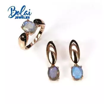 Серьги-кольца с натуральным лабрадоритом, комплект украшений из стерлингового серебра 925 пробы, изысканные украшения для женщин